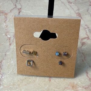 Mixed Metal and Gemstone Stud Earrings Set